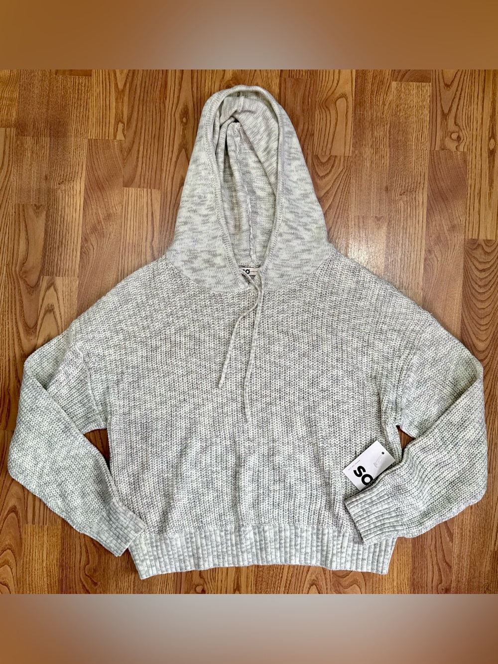 ❤️NWT SO Light Gray Marled Knit Hooded Pullover Sweater Long Sleeve Shirt (B16)